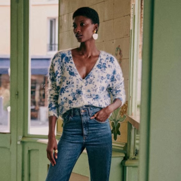 NWT Sezane Gilet Lisette Sweater - Blue Peonies - Picture 6 of 7